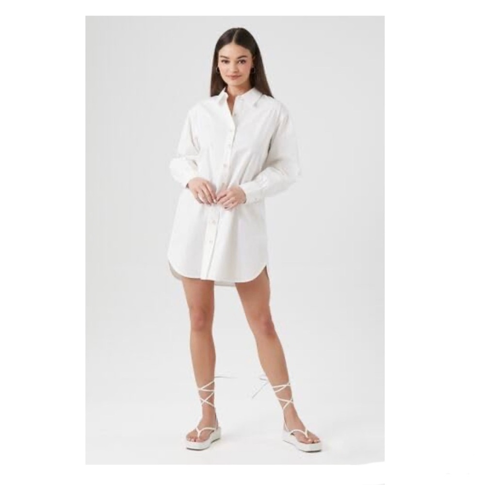 Forever 21 White Mini Shirt Dress 100% Cotton size Small